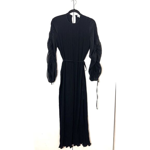Never Fully Dressed Bon Plisse Maxi Dress Womens 10 Black Pleated Event Guest - Picture 1 of 8